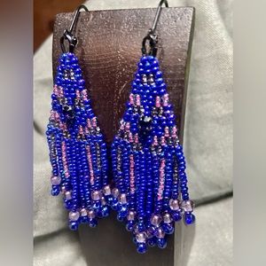Deep Blues and Violets Artisan Beaded Earrings